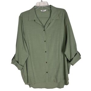 Ci Sono Shirt Cotton Blend Green Button Front Blouse Size 2X Casual